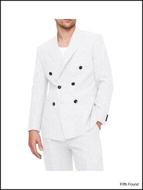 Men's Linen-Blend 2-Piece Suit Double-Breasted Blazer & Pants